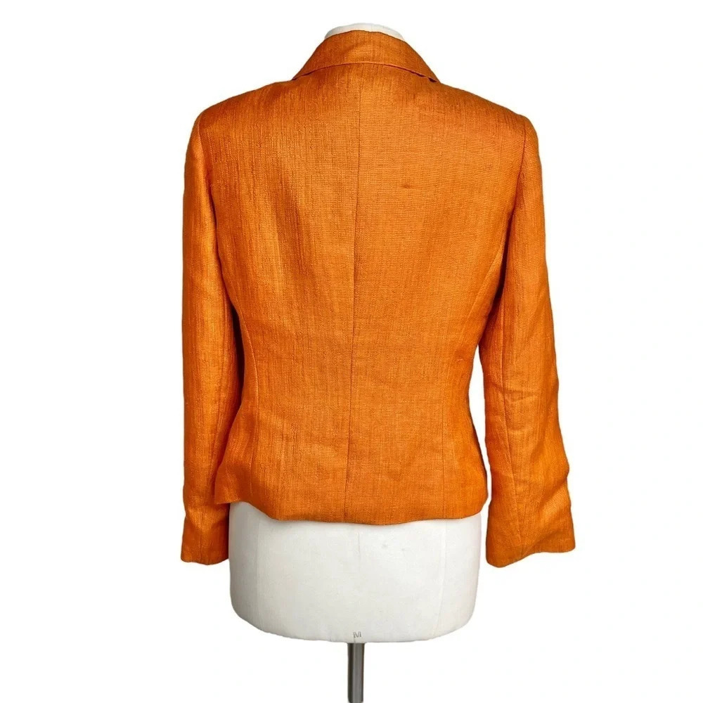 LAFAYETTE 148 Women’s Size 8 Orange Linen Blend Button Lined Textured Jacket - Picture 2 of 2